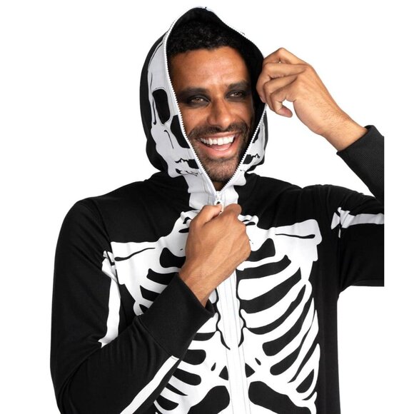 Tipsy Elves One Piece Zip Up Mask Skeleton Jumpsuit Unisex Adult Halloween XL - Picture 3 of 9